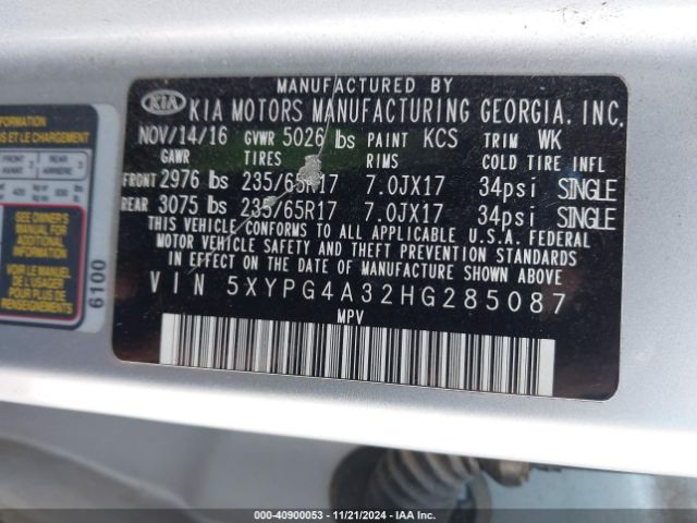 5XYPG4A32HG285087 KIA Sorento 2.4l L