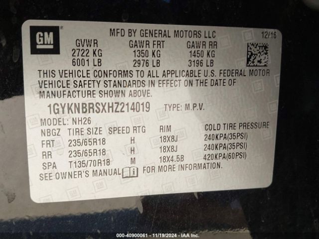 1GYKNBRSXHZ214019 Cadillac XT5 LUXURY