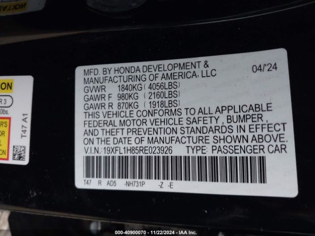 19XFL1H85RE023926 Honda Civic Sport Touring