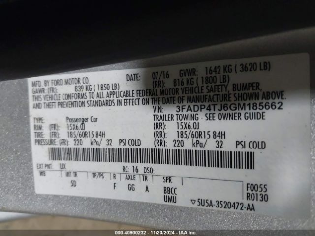 3FADP4TJ6GM185662 Ford FIESTA S