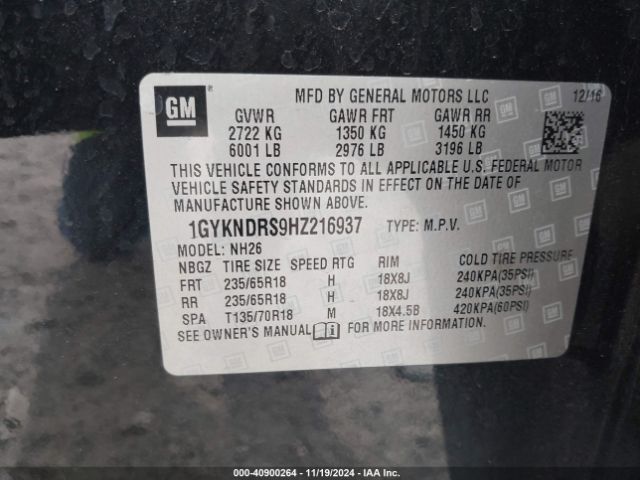 1GYKNDRS9HZ216937 Cadillac XT5 LUXURY