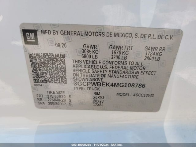3GCPWBEK4MG108786 Chevrolet Silverado 1500 2wd  Short Bed Custom