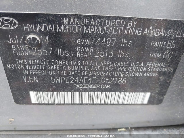 Hyundai SONATA SE 2015 5NPE24AF4FH052186 Image 9