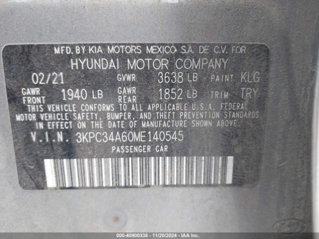 3KPC34A60ME140545 Hyundai Accent Limited