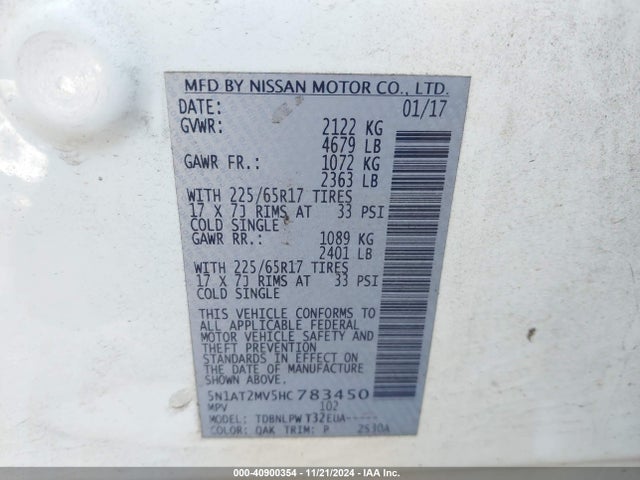 Nissan ROGUE S 2017 5N1AT2MV5HC783450 Image 9