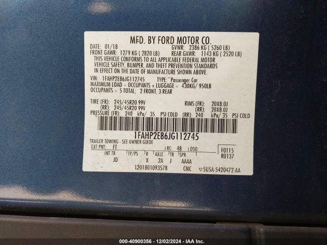 Ford TAURUS SEL 2018 1FAHP2E86JG112745 Image 9