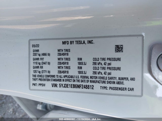 2022 TESLA MODEL 3 5YJ3E1EB6NF248812 Photo 8