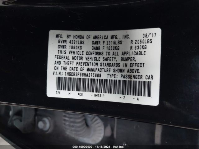 1HGCR2F59HA275889 Honda Accord Sport
