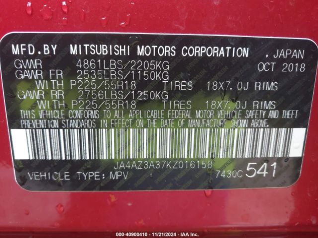 JA4AZ3A37KZ016158 Mitsubishi Outlander Se