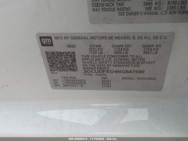 3GCUDFED4NG647590 Chevrolet Silverado 1500 4wd  Short Bed Lt Trail Boss