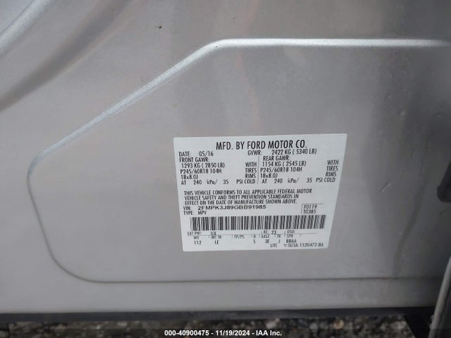 Ford EDGE SEL 2016 2FMPK3J89GBB91985 Image 9