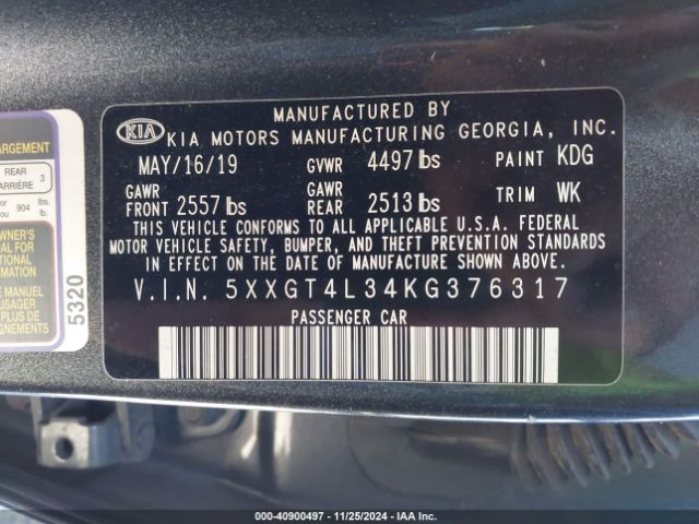 5XXGT4L34KG376317 KIA Optima S