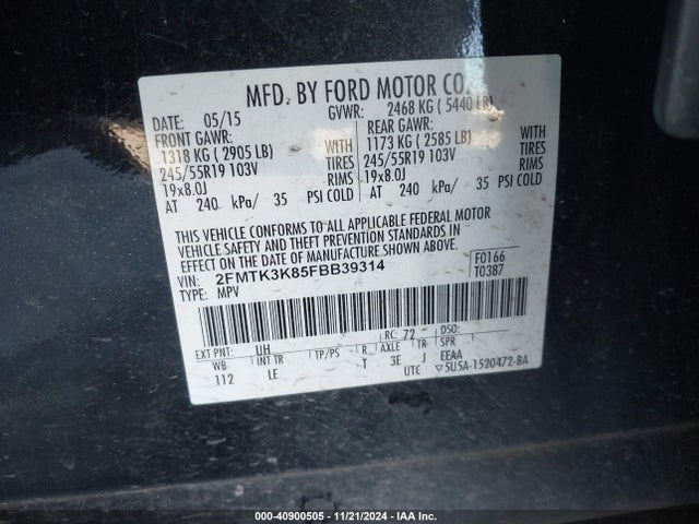 Ford Edge Titanium 2015 2FMTK3K85FBB39314 Image 9