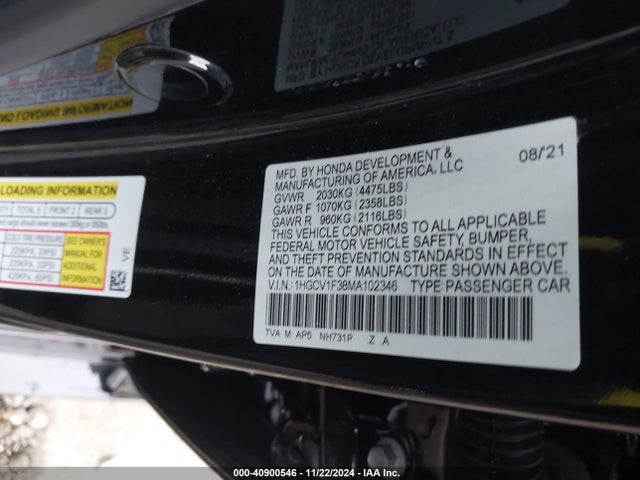 Honda Accord Sport 2021 1HGCV1F38MA102346 Image 9