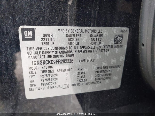 1GNSKCKC9FR282226 Chevrolet Tahoe Ltz