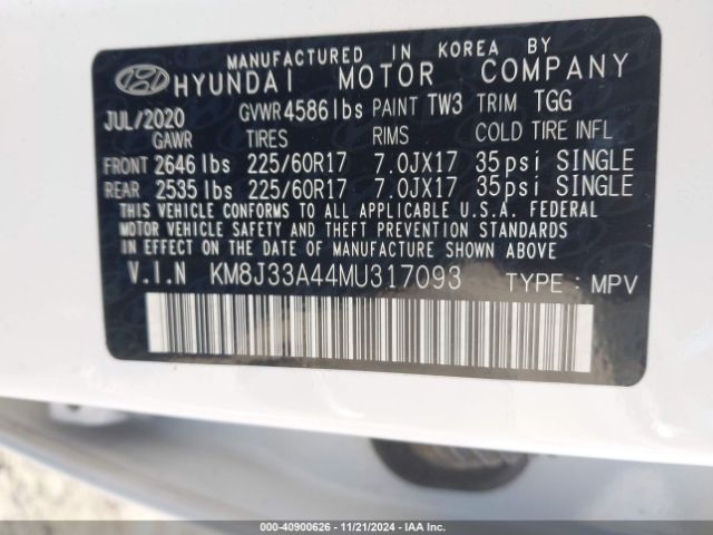 KM8J33A44MU317093 Hyundai Tucson Value