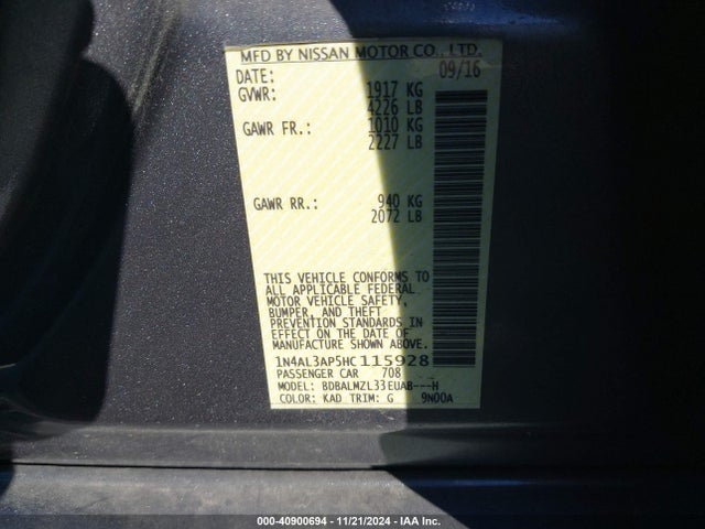 Nissan Altima 2.5 Sv 2017 1N4AL3AP5HC115928 Image 9