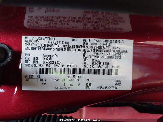 Ford FOCUS SE 2015 1FADP3F21FL270844 Image 9