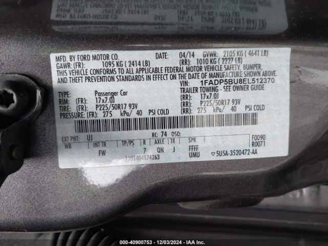 1FADP5BU8EL512370 Ford C-max Hybrid Sel