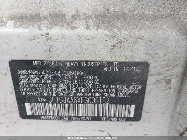 Subaru Impreza 2.0i 2015 JF1GJAA6XFG005152 Image 9