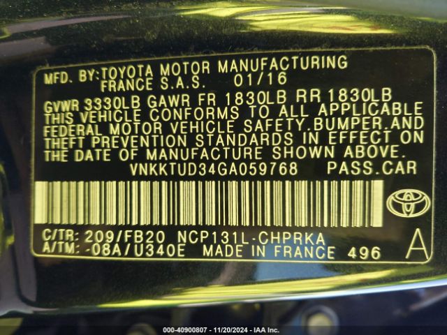VNKKTUD34GA059768 Toyota YARIS LE