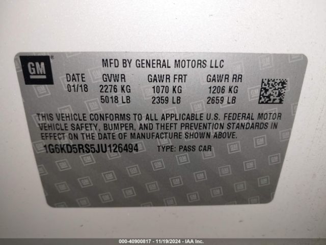 1G6KD5RS5JU126494 Cadillac CT6 LUXURY