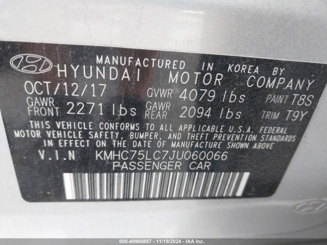 KMHC75LC7JU060066 Hyundai Ioniq Hybrid Sel