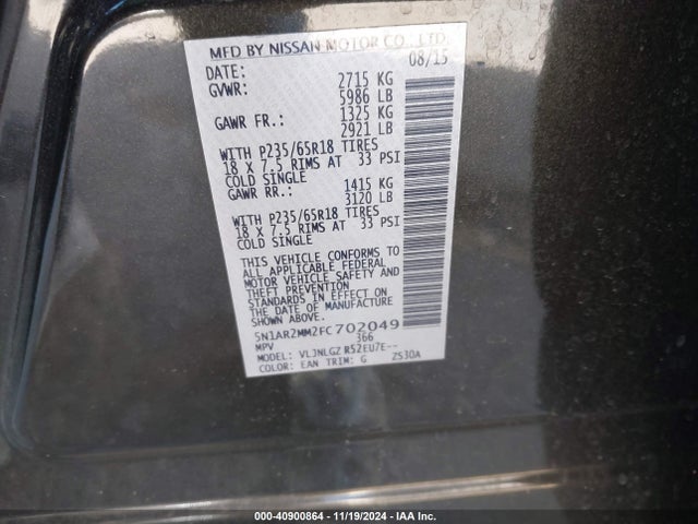 Nissan Pathfinder Sl 2015 5N1AR2MM2FC702049 Image 9