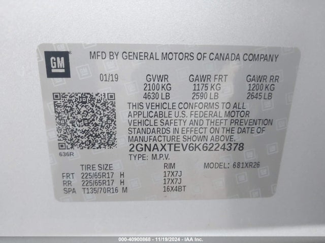 Chevrolet EQUINOX LT 2019 2GNAXTEV6K6224378 Image 9