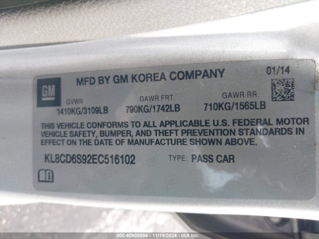 KL8CD6S92EC516102 Chevrolet Spark 1lt Auto