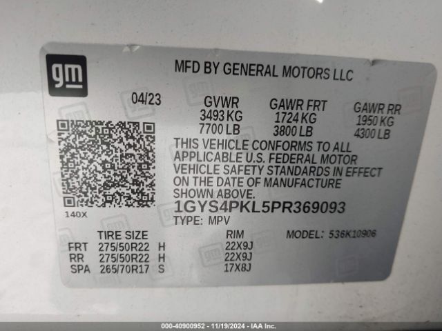1GYS4PKL5PR369093 Cadillac Escalade Esv 4wd Sport