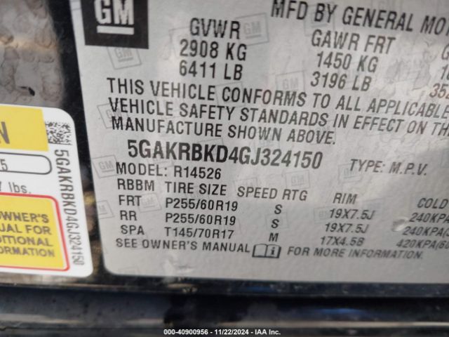5GAKRBKD4GJ324150 Buick Enclave Leather