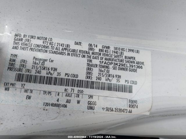 1FADP3K29EL391366 Ford FOCUS SE