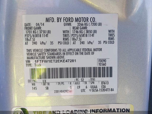 1FTFW1ET2EKE47281 Ford F-150 Fx4