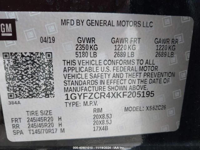 1GYFZCR4XKF205195 Cadillac Xt4 Premium Luxury