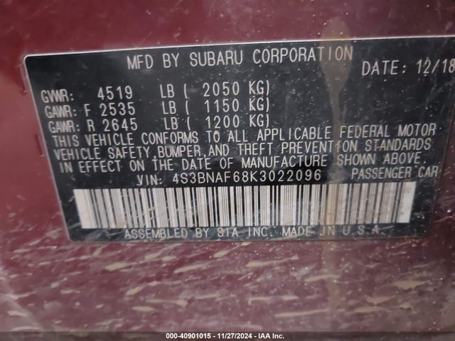 4S3BNAF68K3022096 Subaru Legacy 2.5i Premium