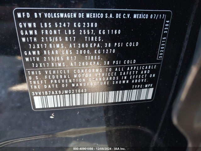 3VV1B7AX9JM021643 Volkswagen Tiguan 2.0t S