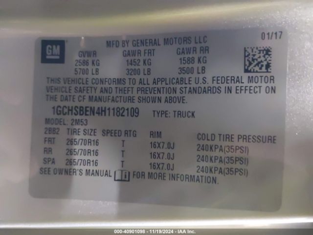 1GCHSBEN4H1182109 Chevrolet Colorado Wt