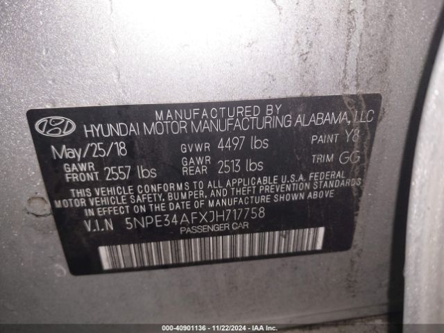 5NPE34AFXJH717758 Hyundai Sonata Sel+