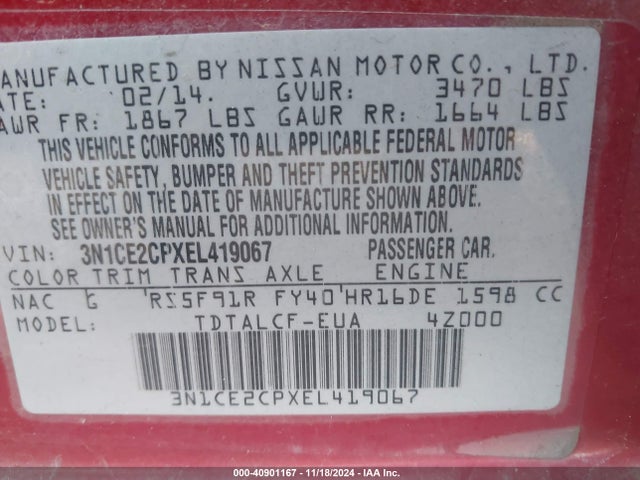 Nissan Versa Note S (sr) 2014 3N1CE2CPXEL419067 Image 6