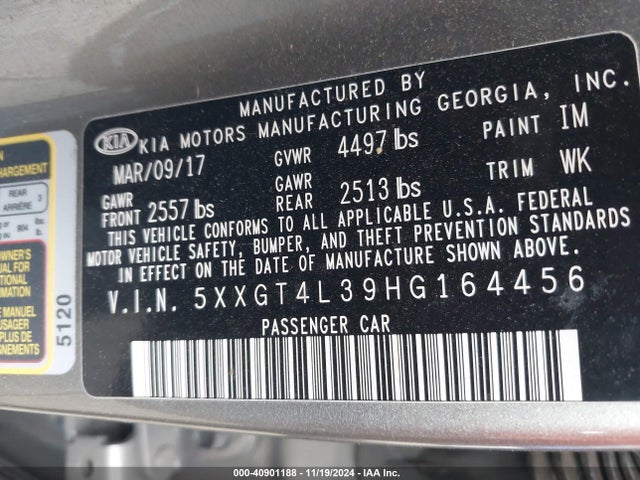 KIA Optima Lx 2017 5XXGT4L39HG164456 Image 9