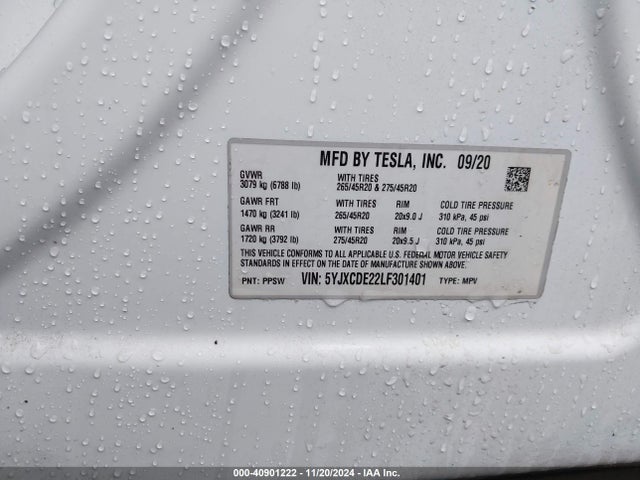 2020 TESLA MODEL X 5YJXCDE22LF301401 Photo 8