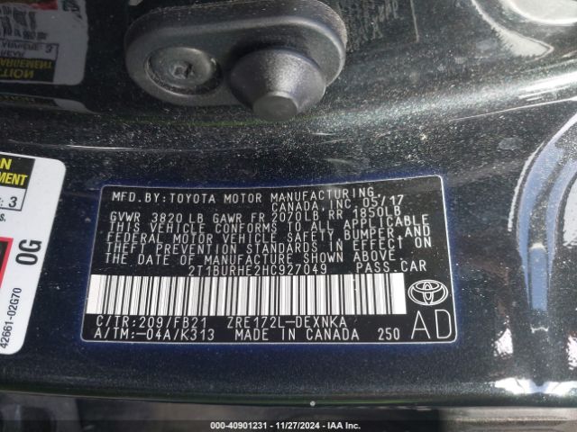 2T1BURHE2HC927049 Toyota COROLLA LE