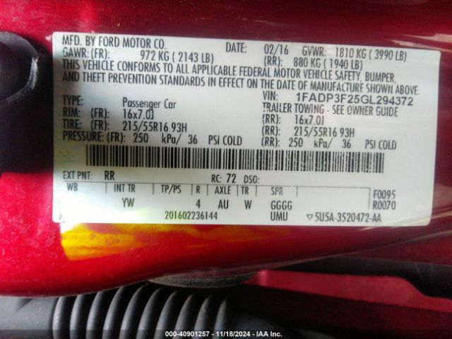 1FADP3F25GL294372 Ford FOCUS SE