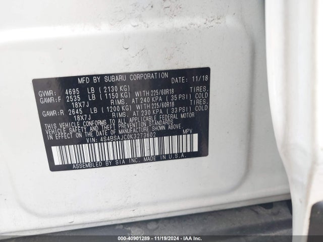 Subaru Outback 2.5i Limited 2019 4S4BSAJC0K3273602 Image 9