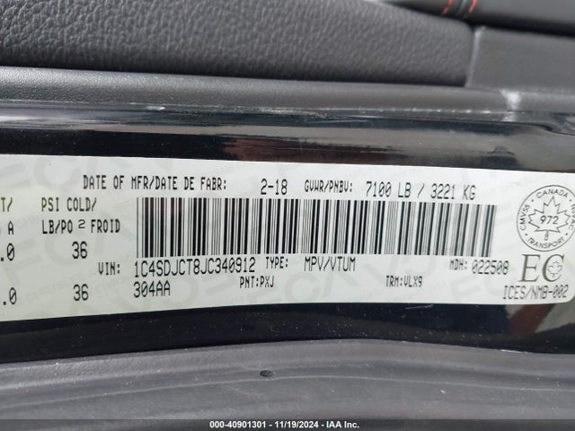1C4SDJCT8JC340912 Dodge Durango R/t