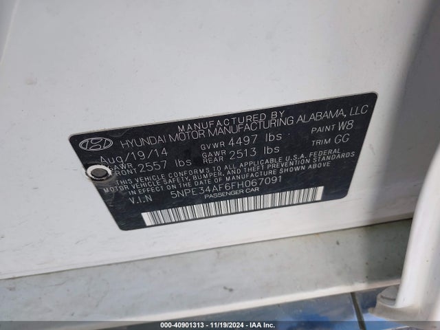Hyundai Sonata Limited 2015 5NPE34AF6FH067091 Image 9