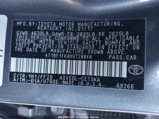 Toyota CAMRY SE 2017 4T1BF1FK8HU728848 Image 9