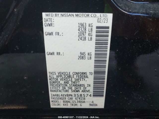 1N4BL4EV8PN358574 Nissan Altima Sl Fwd