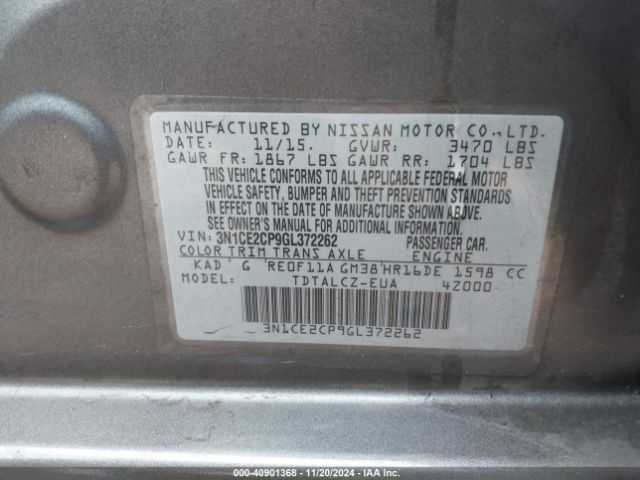 3N1CE2CP9GL372262 Nissan Versa Note S Plus